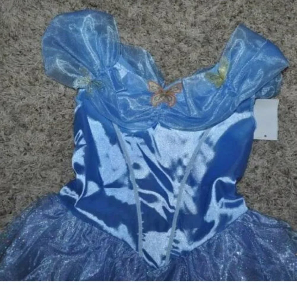 Princess Cinderella Halloween Costume 7/8 Blue Dress & Wig Disney Girls
